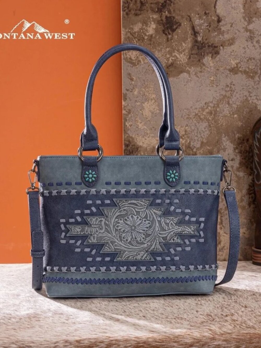 Montana West Western Tooled Aztec Concealed Carry Tote/Crossbody Jean